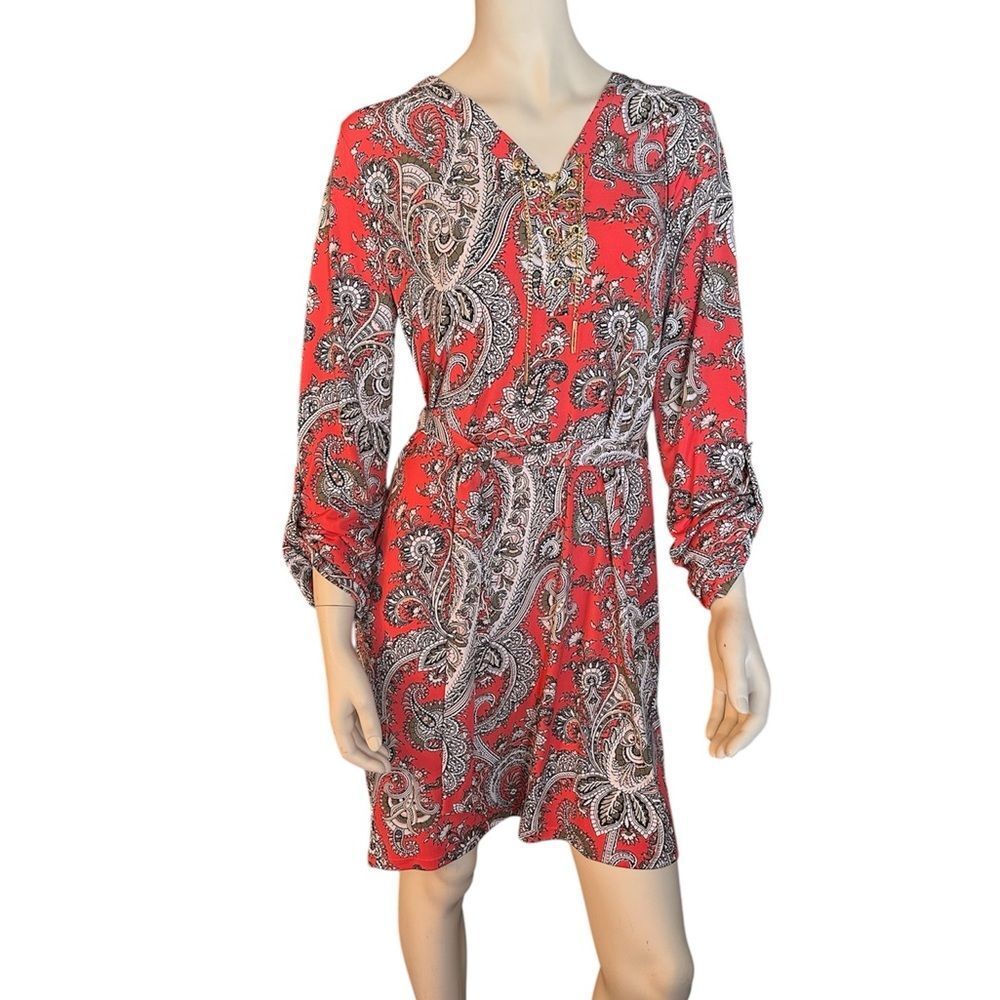 Michael Kors Paisley Print Dress Coral Large EUC